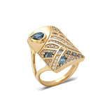 “Tibes” Pattern Ring - Blue Topaz and Aquamarine