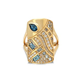 “Tibes” Pattern Ring - Blue Topaz and Aquamarine