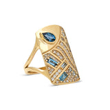 “Tibes” Pattern Ring - Blue Topaz and Aquamarine
