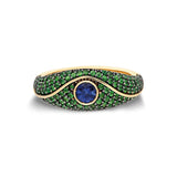 “Acu” Pavé Pinky Ring - Tsavorites and Blue Sapphire