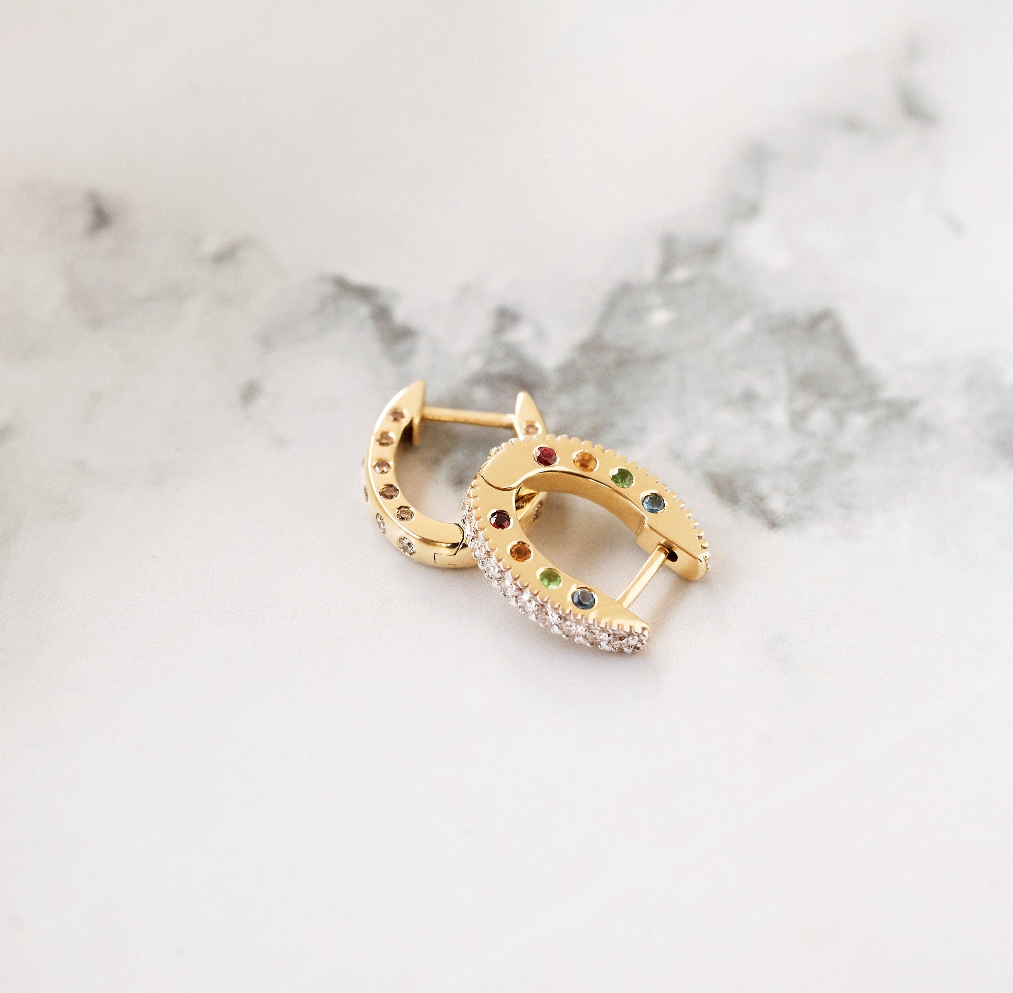 “Miri” Diamond and Rainbow Huggie Earring