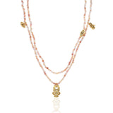 “Encantada” Beaded Charm Necklace - Pink Opal