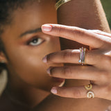 ¡Buenos Días! “Horizon” Ray Ring in Yellow Gold with White Diamonds and Large White Diamond Bezel