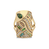 “Tibes” Pattern Ring - Green Tourmalines and Sapphires