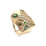 “Tibes” Pattern Ring - Green Tourmalines and Sapphires