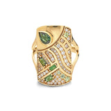 “Tibes” Pattern Ring - Green Tourmalines and Sapphires
