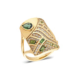 “Tibes” Pattern Ring - Green Tourmalines and Sapphires