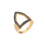 “Open Shield” Ring in Yellow Gold and Champagne Diamonds