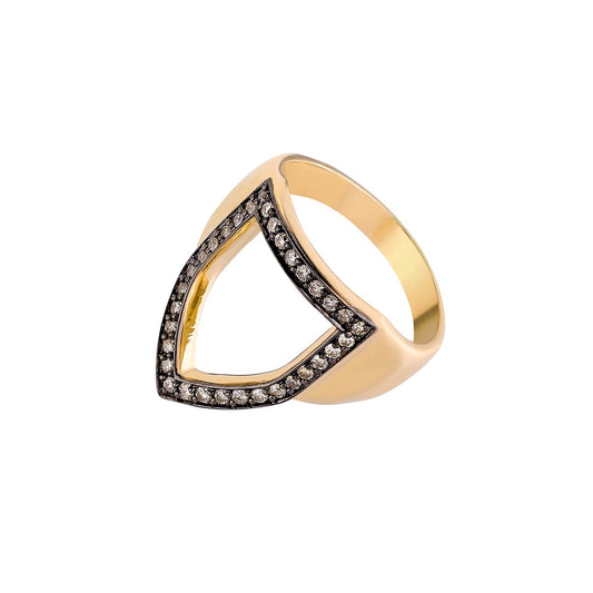 “Open Shield” Ring in Yellow Gold and Champagne Diamonds