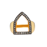 “Open Shield” Ring in Yellow Gold and Champagne Diamonds