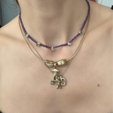 SAMPLE SALE Cabochon Bezel Beaded Strand - Amethyst Strand and Blue Topaz lo