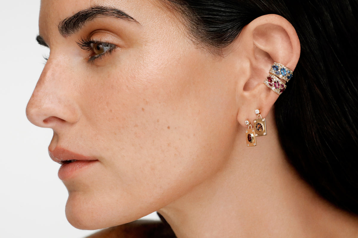“Coa” Ear Cuff - Champagne Diamonds and Rhodolites (no piercing)