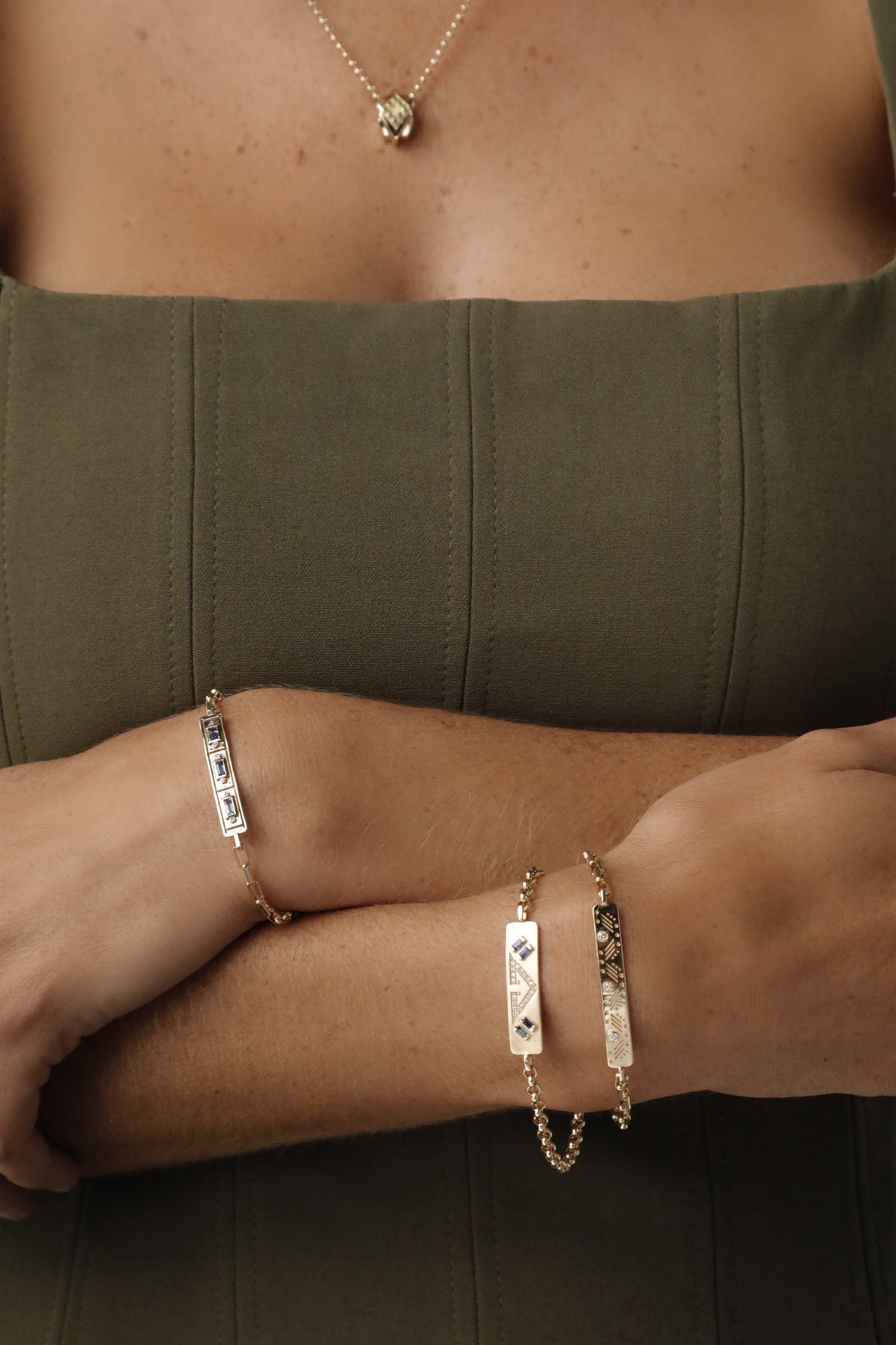 "Caona" Series II Chain Bracelet - Champagne Diamonds on Long-link Chain
