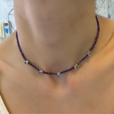 SAMPLE SALE Cabochon Bezel Beaded Strand - Amethyst Strand and Blue Topaz lo