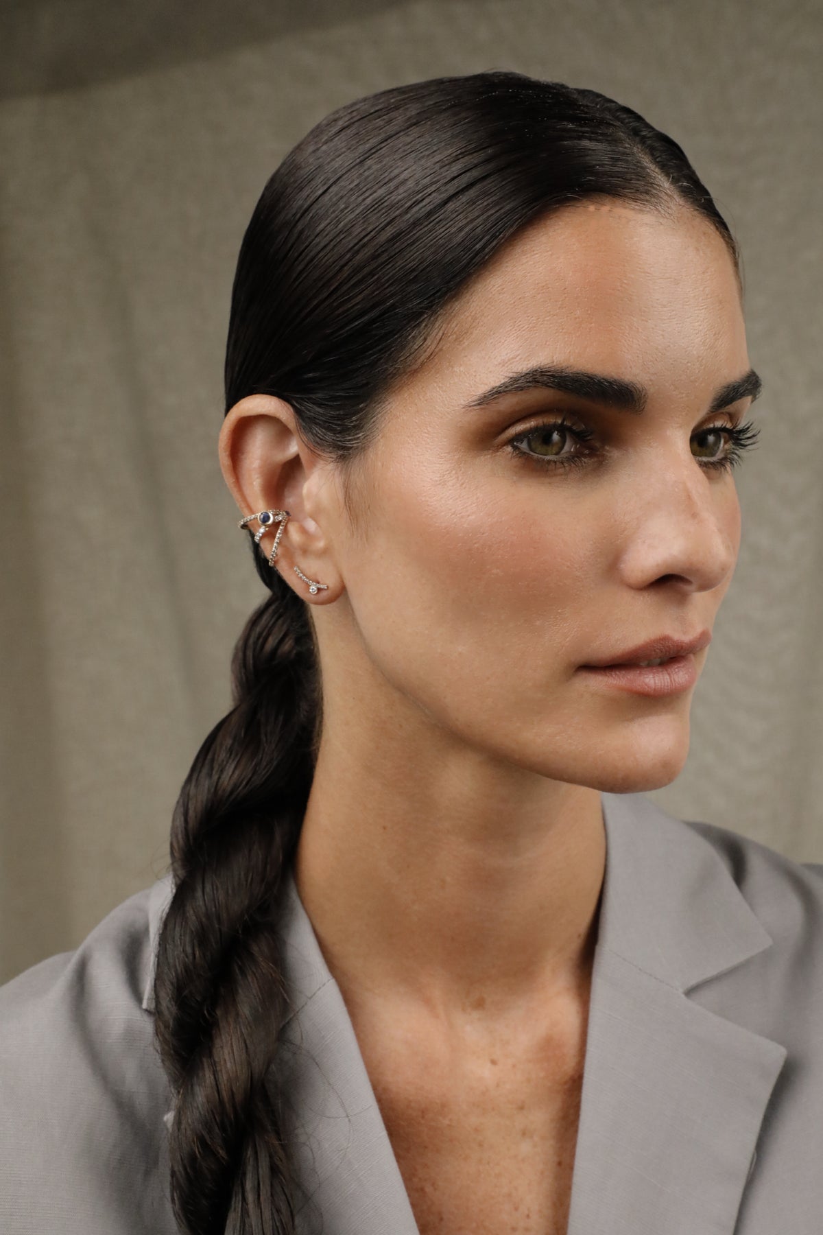 ¡Buenos Días! XL Triple Ray Diamond and Sapphire Ear Cuff (no piercing)