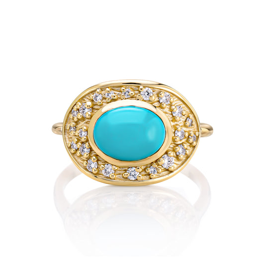 "Abrazo" Diamond and Turquoise Signet Ring