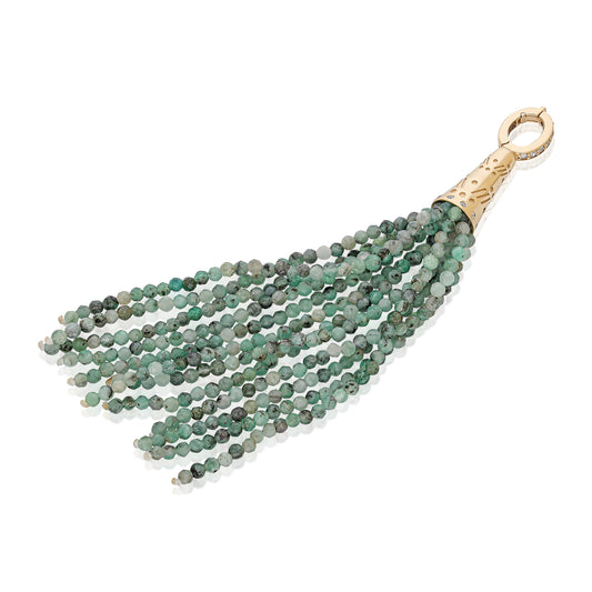 "Aguaviva" Tassel Pendant - Emeralds and White Diamonds
