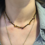 SAMPLE SALE Cabochon Bezel Beaded Strand - Tiger's Eye Strand and Rhodolite and Citrine