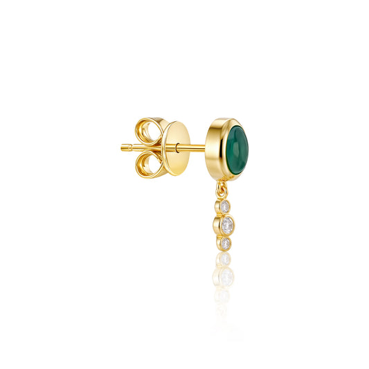 "Bodrum" Micro Stud Earring - Green Onyx and Champagne Diamonds