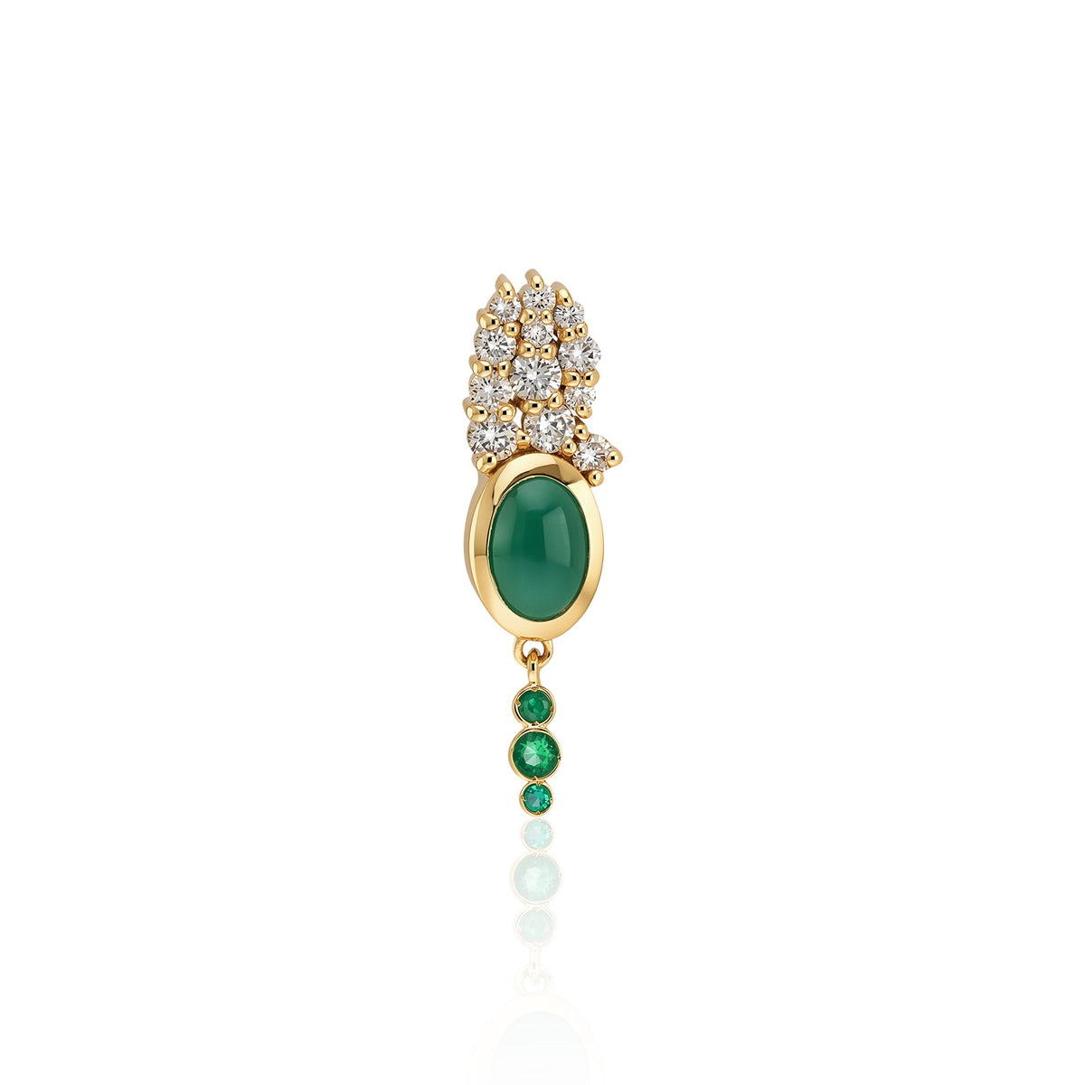 "Bodrum" Stud Earring - Champagne Diamonds, Green Onyx and Emeralds