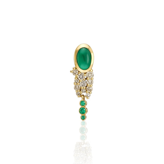 "Bodrum" Stud Earring - Champagne Diamonds, Green Onyx and Emeralds