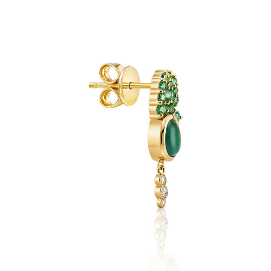 "Bodrum" Stud Earring - Emeralds, Green Onyx and Champagne Diamonds