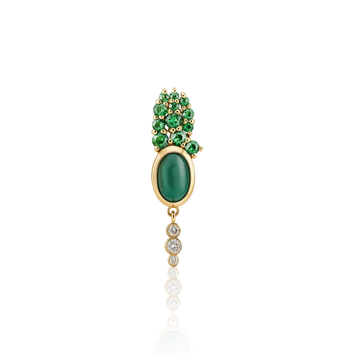 "Bodrum" Stud Earring - Emeralds, Green Onyx and Champagne Diamonds