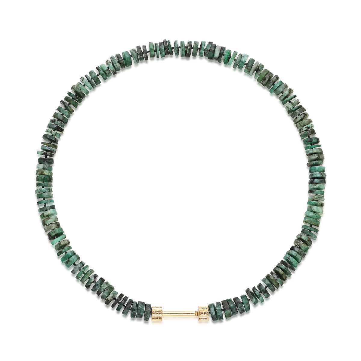 "Bosfor" Faceted Disc Bead Strand - Emerald and Champagne Diamonds