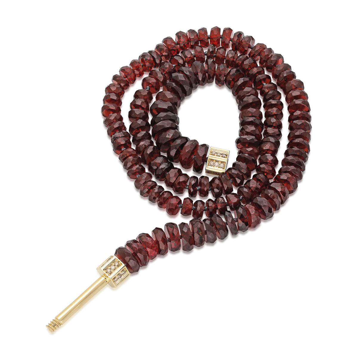 "Bosfor" Faceted Disc Bead Strand - Garnets and Cognac Diamonds