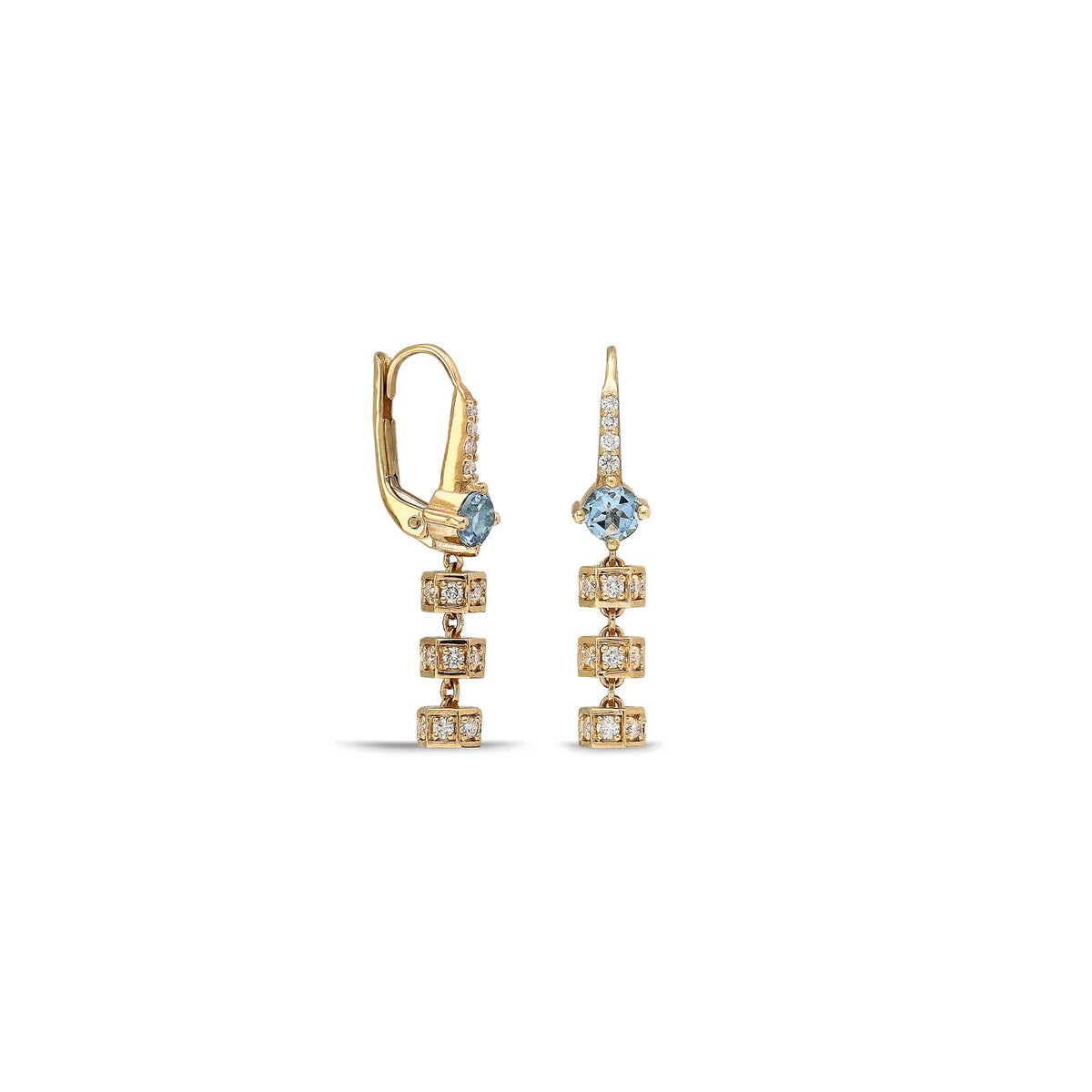 Mini "Bosfor" Drop Earring - White Diamonds and Aquamarine
