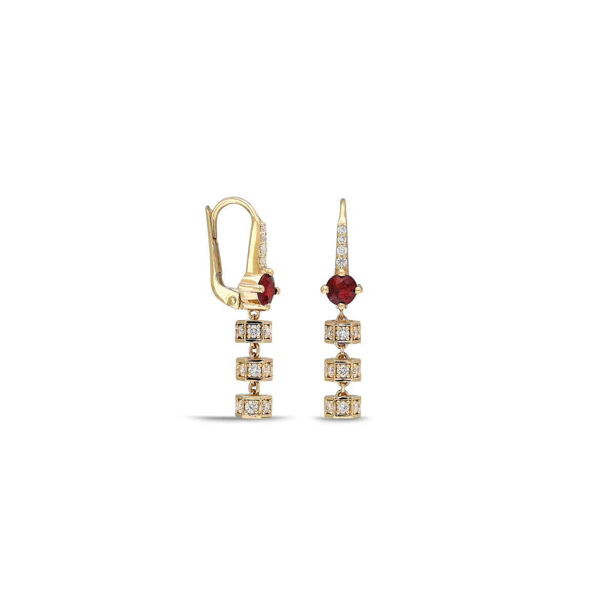 Mini "Bosfor" Drop Earring - White Diamonds and Ruby
