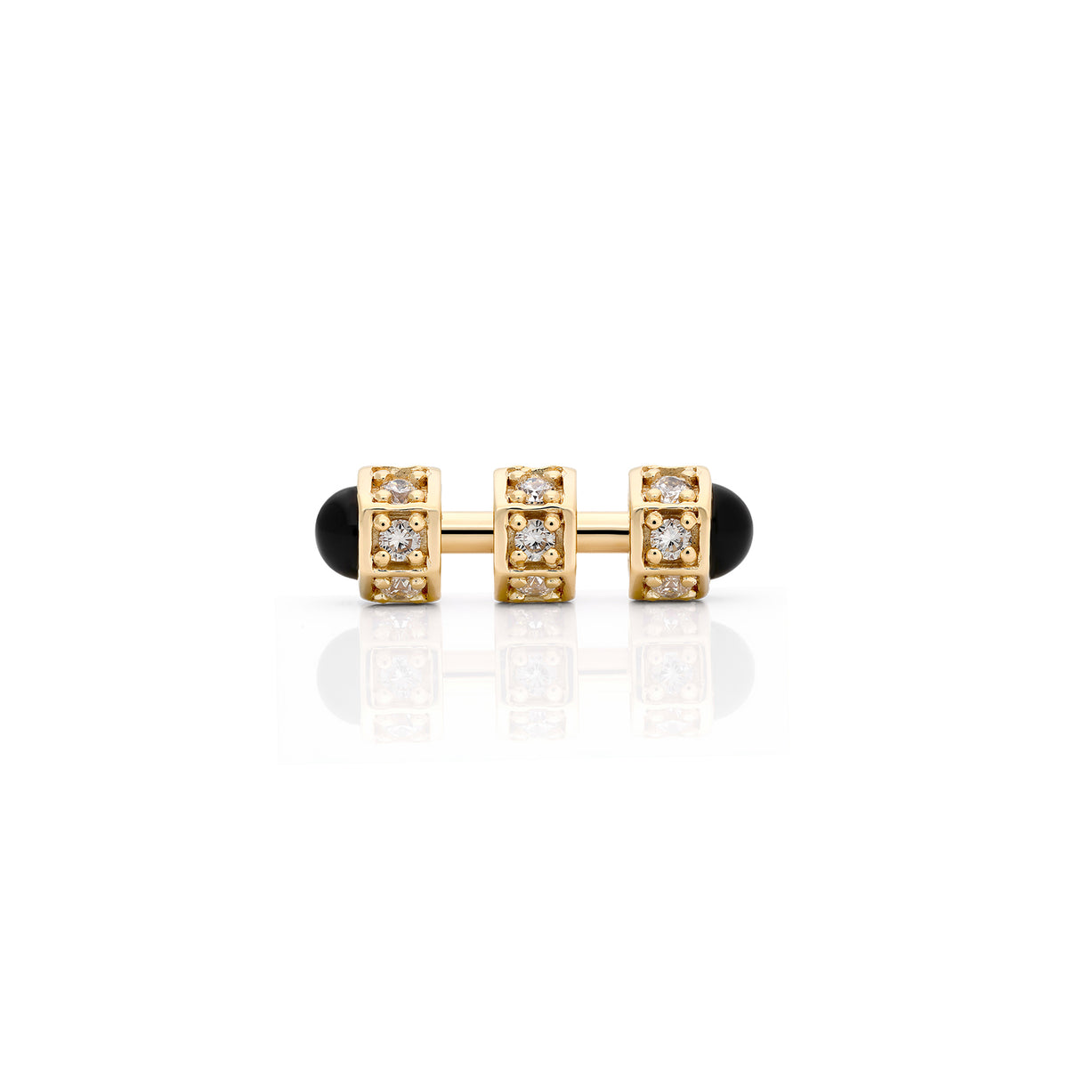 "Bosfor" Mini Stud Earring - White Diamonds and Black Onyx