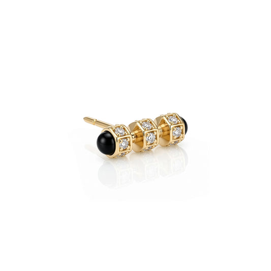 "Bosfor" Mini Stud Earring - White Diamonds and Black Onyx