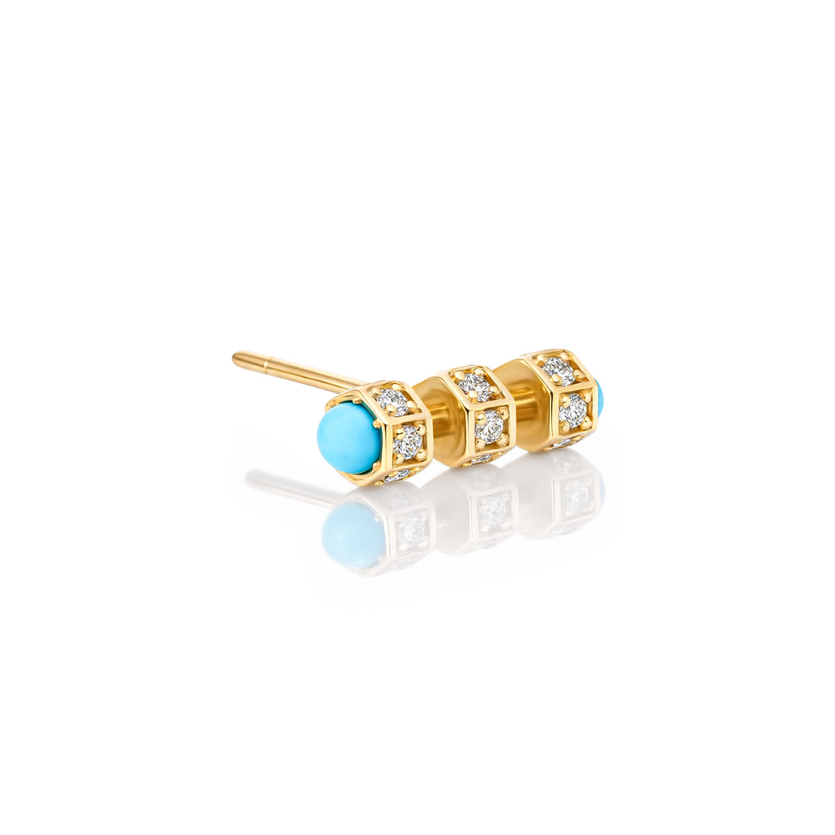 "Bosfor" Mini Stud Earring - White Diamonds and Turquoise