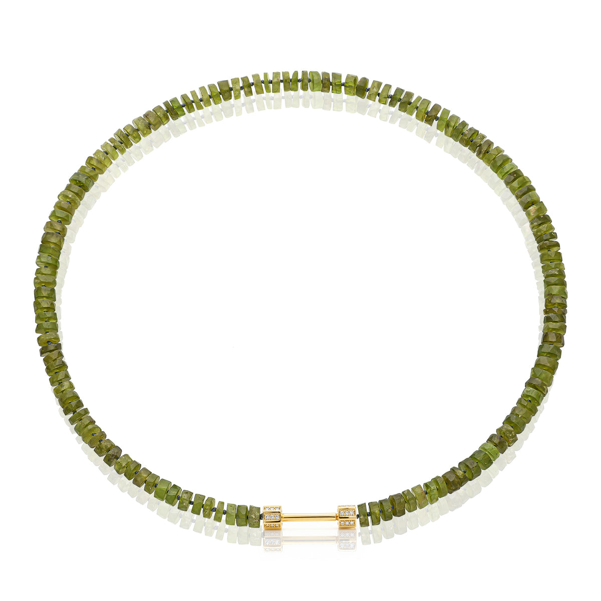 "Bosfor" Faceted Disc Bead Strand - Peridot and Champagne Diamonds