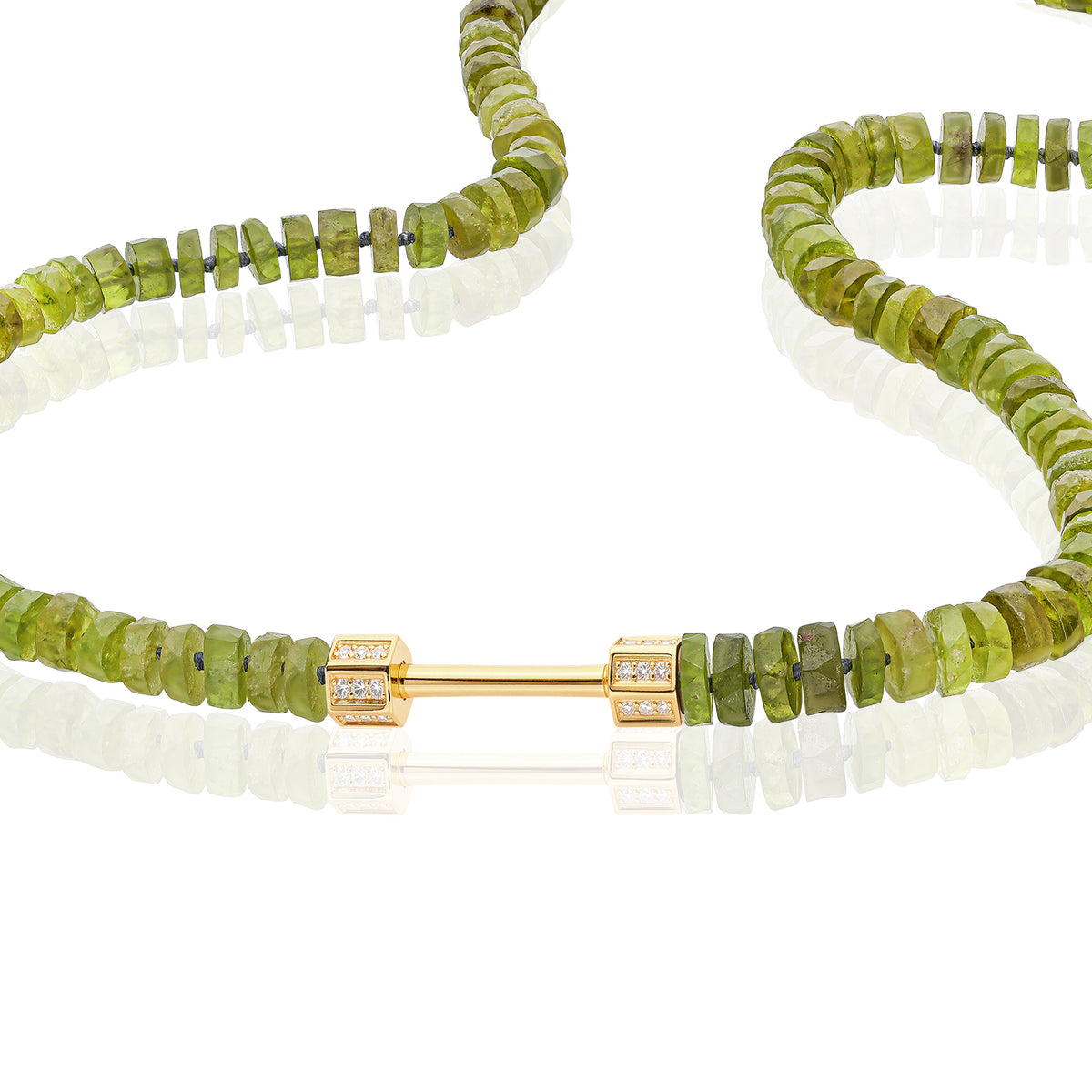 "Bosfor" Faceted Disc Bead Strand - Peridot and Champagne Diamonds