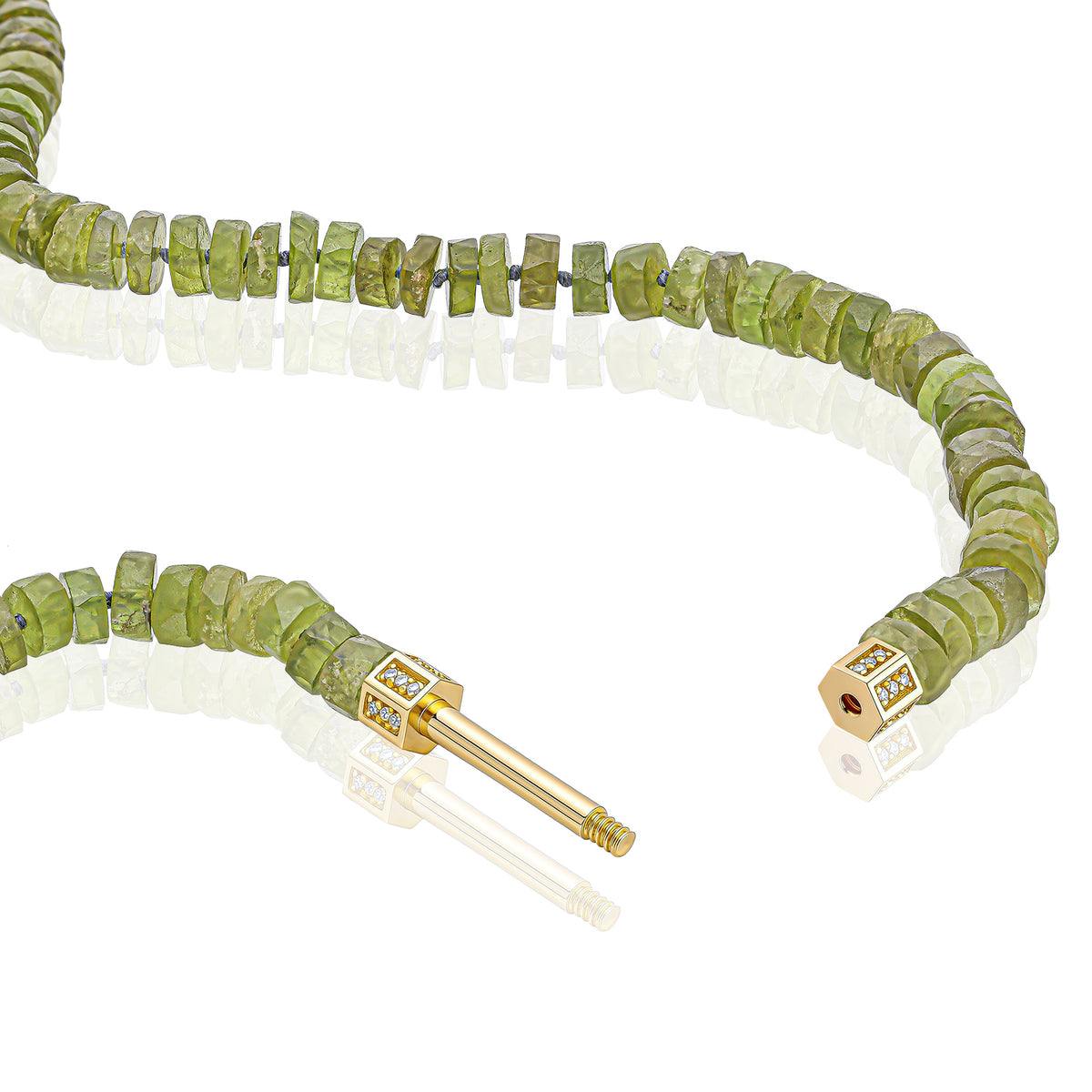 "Bosfor" Faceted Disc Bead Strand - Peridot and Champagne Diamonds