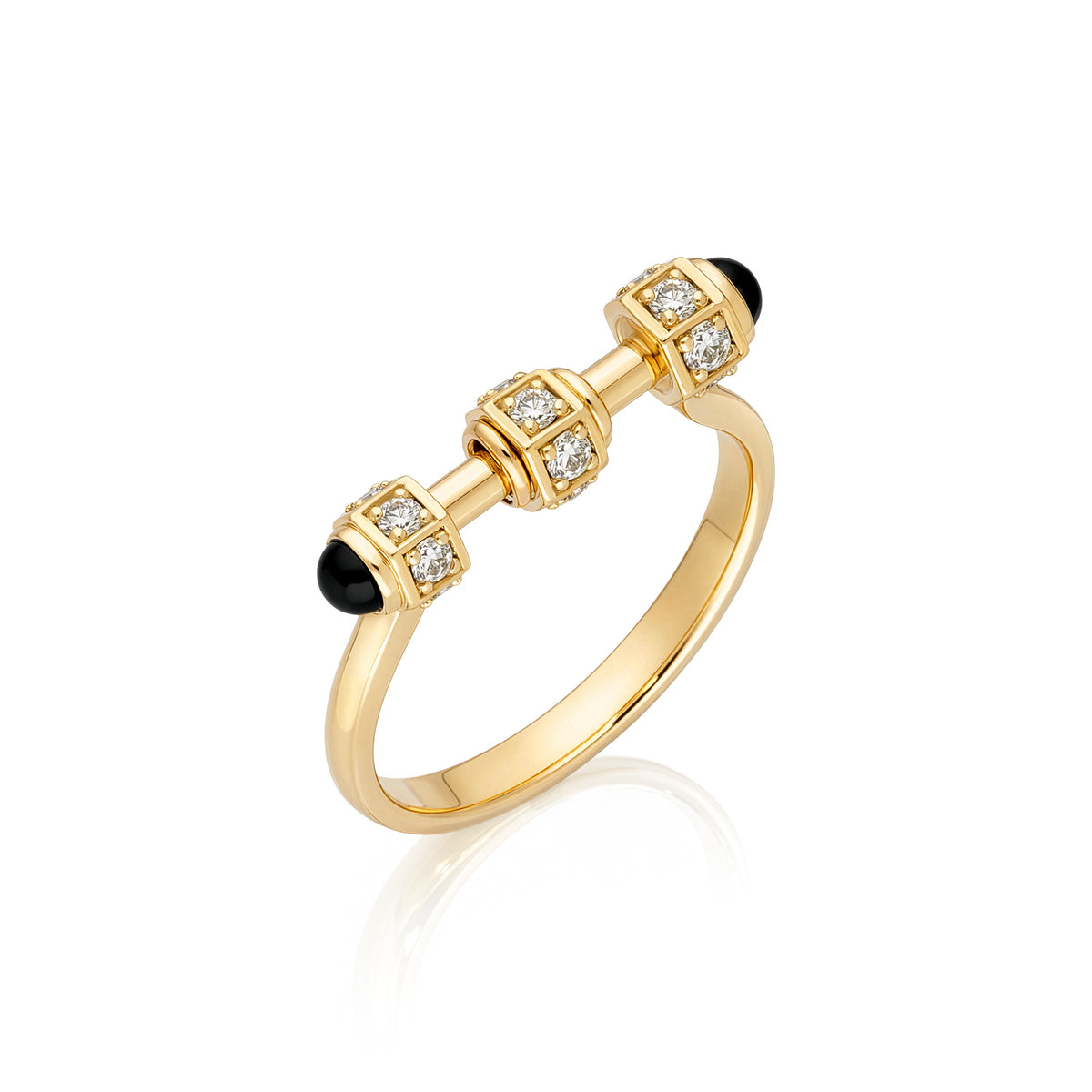 "Bosfor" Mini Ring - White Diamonds and Black Onyx