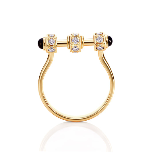 "Bosfor" Mini Ring - White Diamonds and Black Onyx