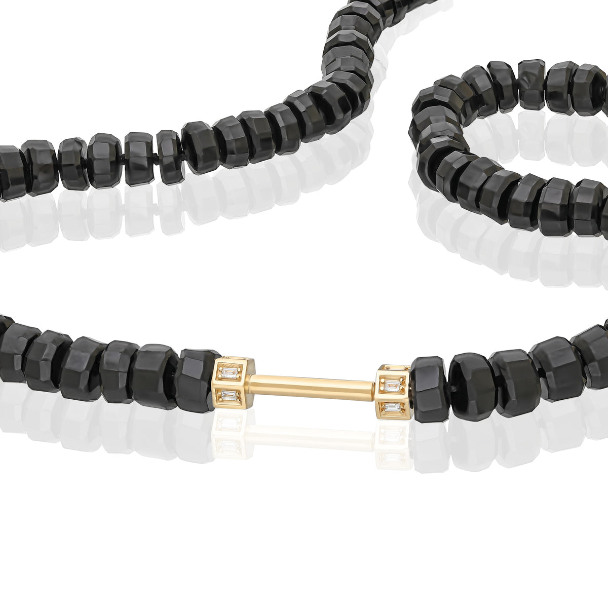 "Bosfor" Faceted Bead Strand - Black Spinel and White Diamonds