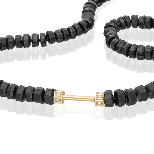"Bosfor" Faceted Bead Strand - Black Spinel and White Diamonds