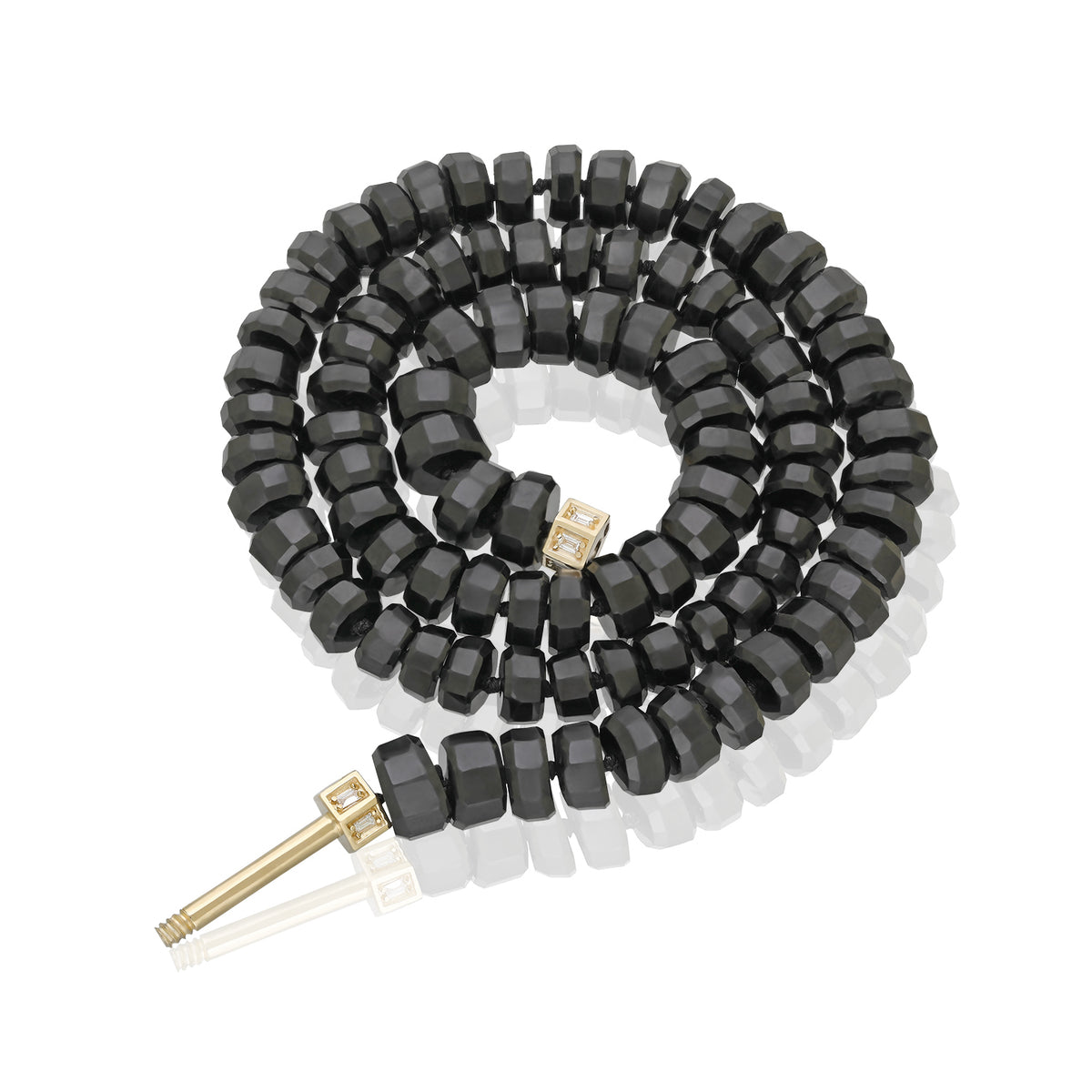 "Bosfor" Faceted Bead Strand - Black Spinel and White Diamonds