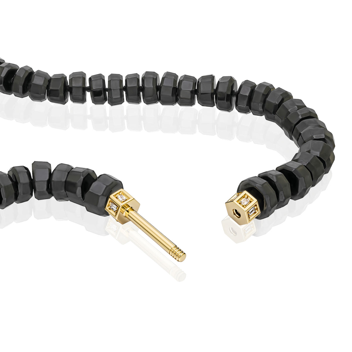 "Bosfor" Faceted Bead Strand - Black Spinel and White Diamonds