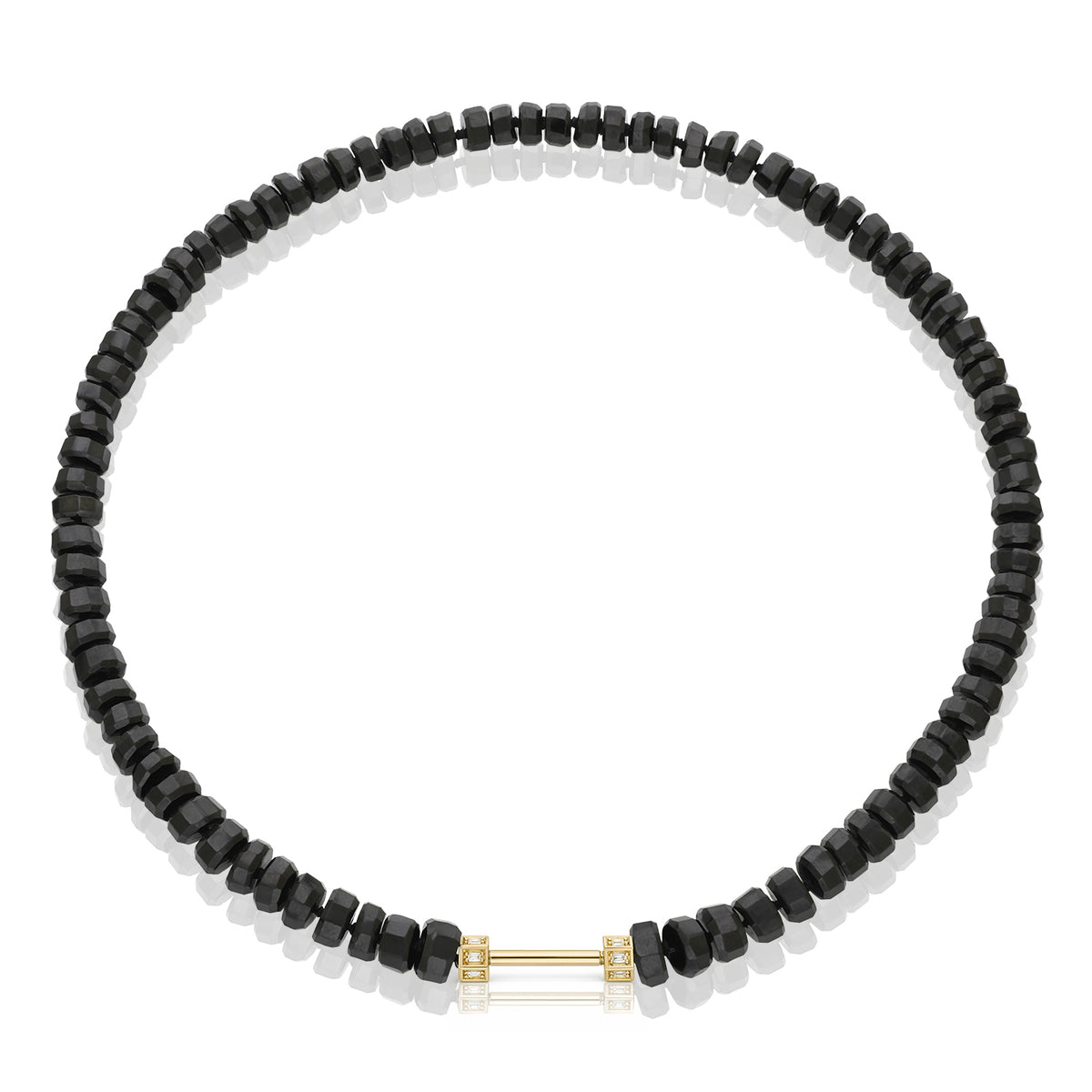 "Bosfor" Faceted Bead Strand - Black Spinel and White Diamonds