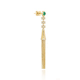 "Bosfor" Gold Tassel Earring - White Diamonds and Emerald