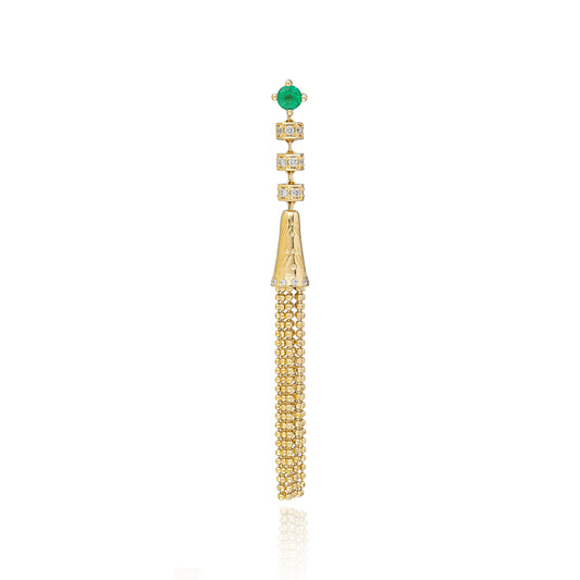 "Aguaviva" Gold Tassel Earring - White Diamonds and Emerald