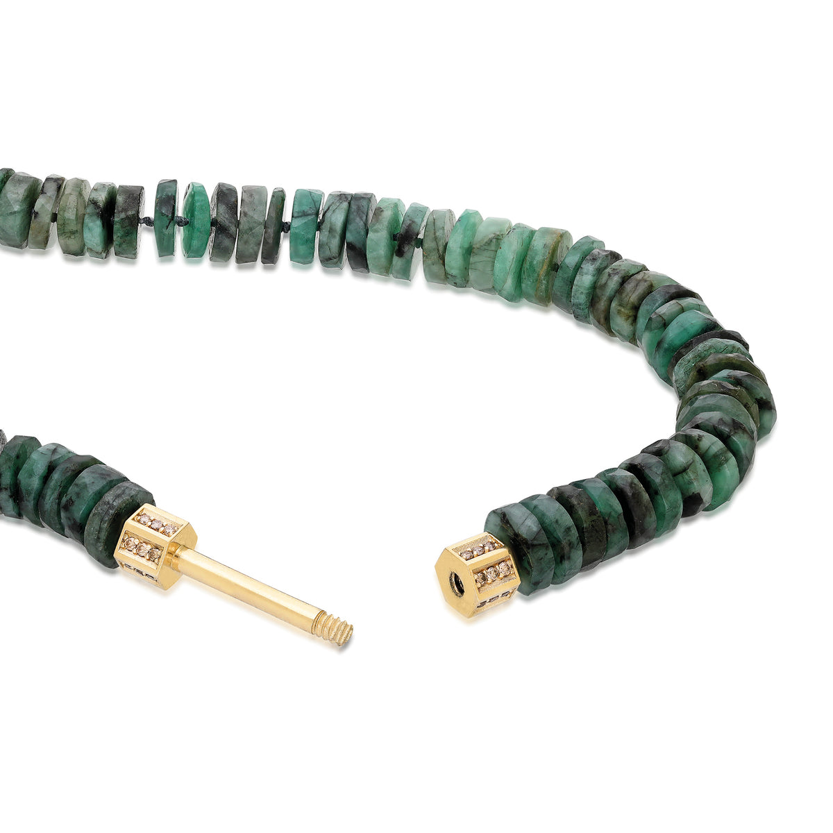 "Bosfor" Faceted Disc Bead Strand - Emerald and Champagne Diamonds