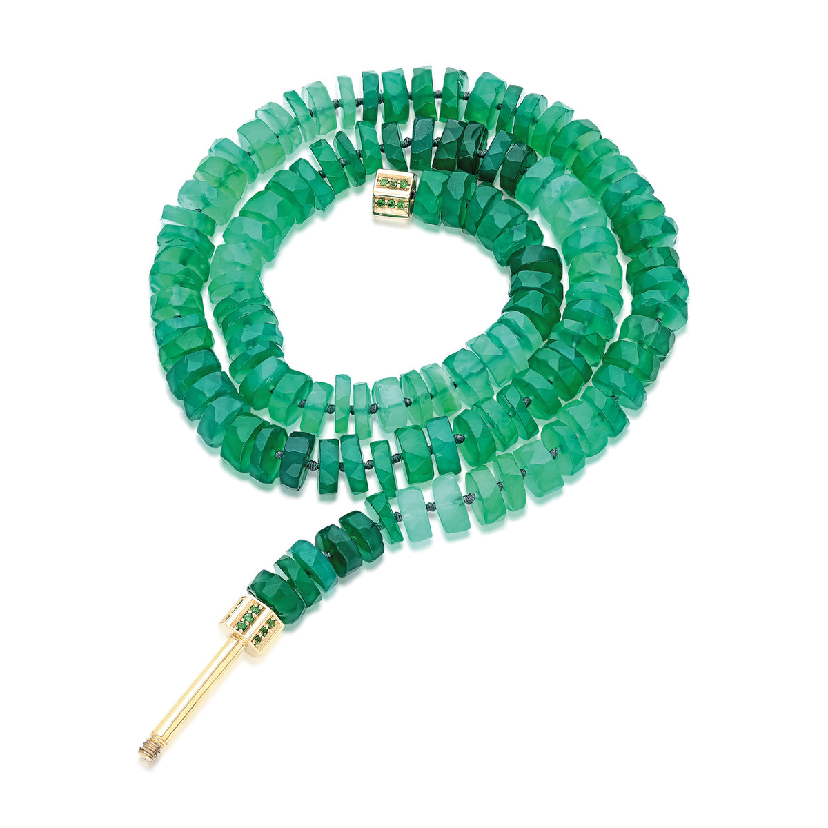 "Bosfor" Faceted Disc Bead Strand - Green Onyx and Tsavorites