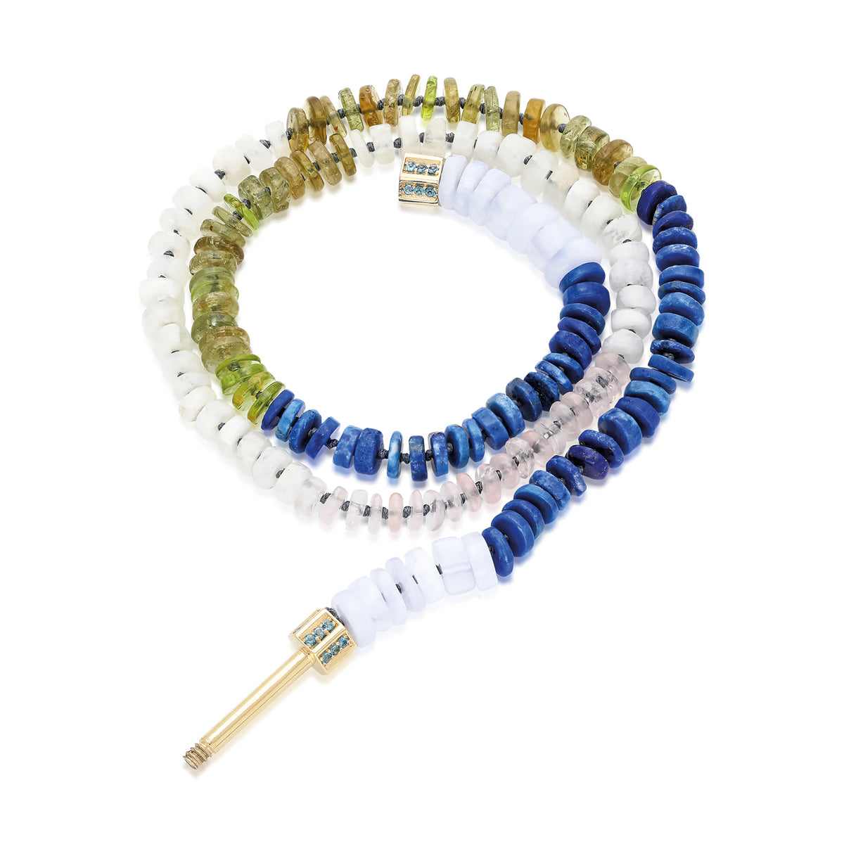 "Bosfor" Surf Strand - Lapis Lazuli, Peridot, Blue opal, Moonstone, Pink Quartz/London Blue Topaz