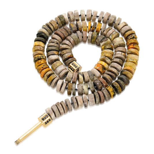 "Bosfor" Faceted Disc Bead Strand - Jasper and Black Diamonds